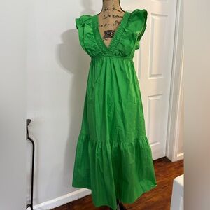 Green Ruffled Women's Dress Kelly Green Maxi dress resort wear ruffle
